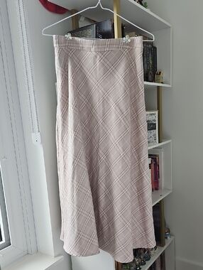 Dazy Cute Beige Plaid A-Line Midi Skirt